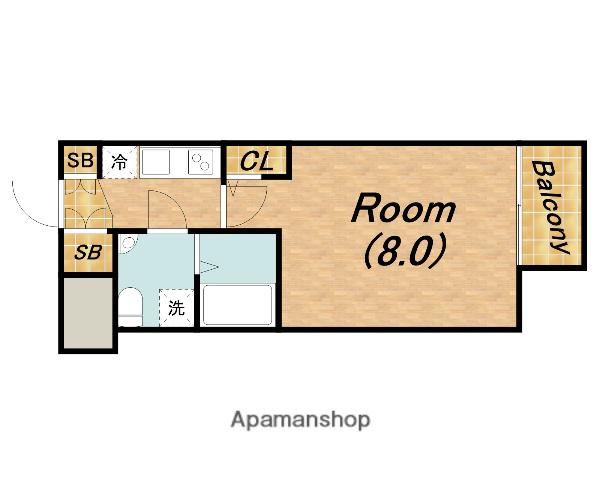 ザパーククロス阿波座(1K/2階)の間取り写真