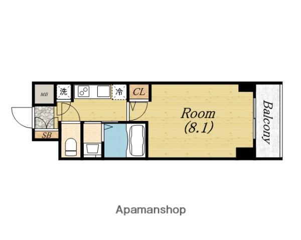 QCフラット北堀江(1K/6階)の間取り写真