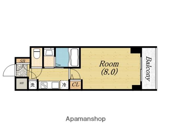 QCフラット北堀江(1K/10階)の間取り写真