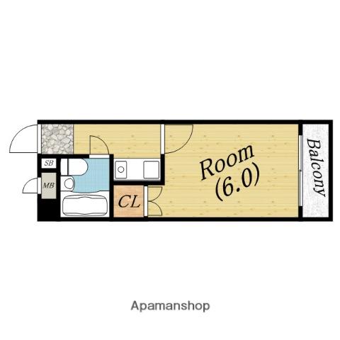 大手前ハイツ(1K/4階)の間取り写真