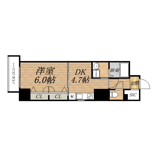 エステムコート心斎橋イースト3エクシード(1DK/14階)の間取り写真