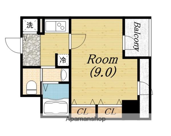 ルクレ西長堀(1K/4階)の間取り写真