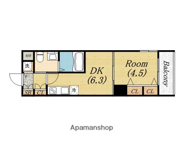 TLR RESIDENCE本町ウエスト(1DK/10階)の間取り写真