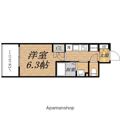 クレストコート靱公園(1K/13階)の間取り写真