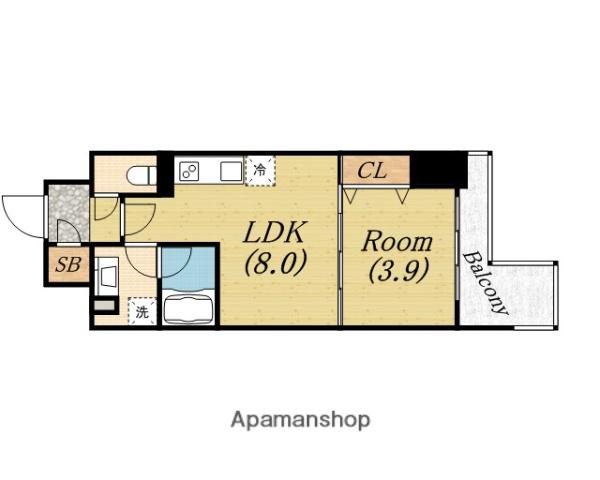 クロスレジデンス阿波座(1LDK/13階)の間取り写真