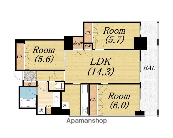 阿波座ライズタワーフラッグ46(3LDK/40階)の間取り写真