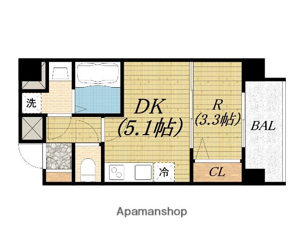 ソルテラス阿波座ウィズ(1DK/7階)の間取り写真