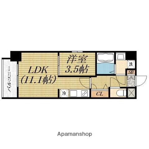 プレサンス堺筋本町EXEBRAN(1LDK/12階)の間取り写真