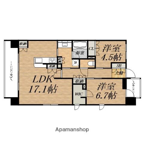 ブランズ北堀江(2LDK/13階)の間取り写真
