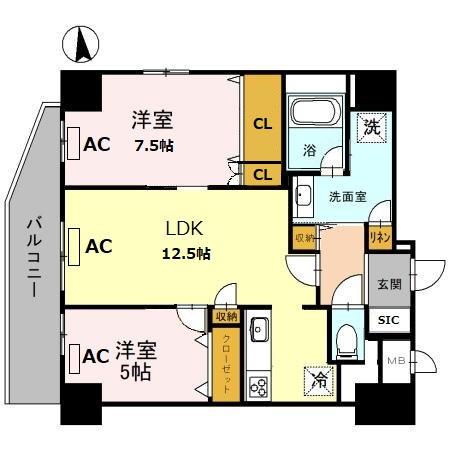 玉造BASE(2LDK/3階)の間取り写真