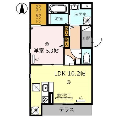 スペチアーレ放出東(1LDK/1階)の間取り写真