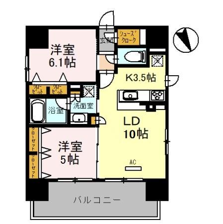 プレサンス四天王寺(2LDK/12階)の間取り写真