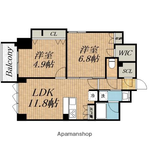 スプランディッド上本町ウエスト(2LDK/13階)の間取り写真