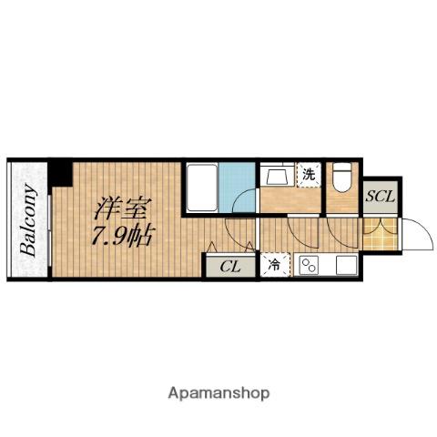 スプランディッド上本町ウエスト(1K/8階)の間取り写真