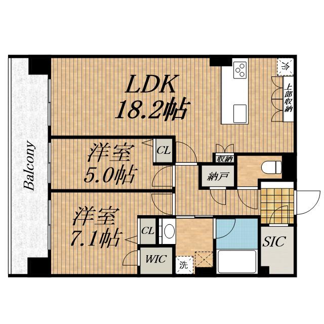 スプランディッド本町東DUE(2LDK/18階)の間取り写真
