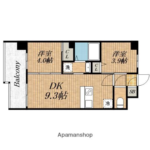 SERENITEFRANC谷町四丁目アリエ(2DK/6階)の間取り写真