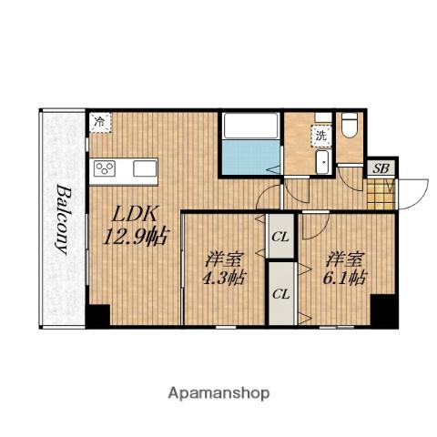 PARKHILLS安堂寺町(2LDK/3階)の間取り写真