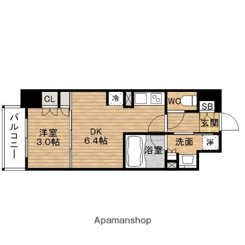 ザ・パークハビオ谷町六丁目テラス(1DK/9階)の間取り写真