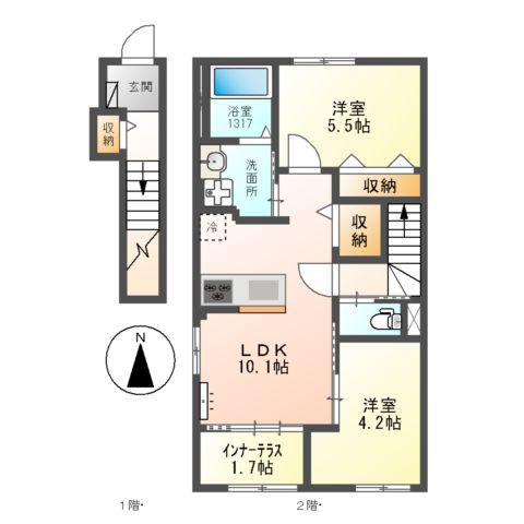 ラ・ルーチェⅡ(2LDK/2階)の間取り写真
