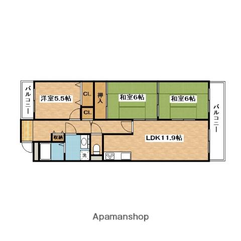 サンシャイン朝日が丘(3LDK/1階)の間取り写真