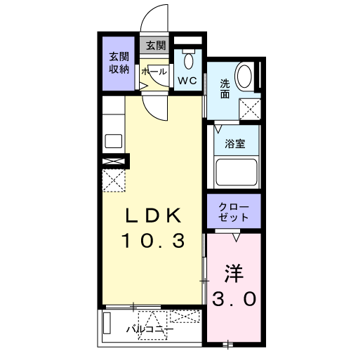 カンパーニュ アウローラ(1LDK/3階)の間取り写真