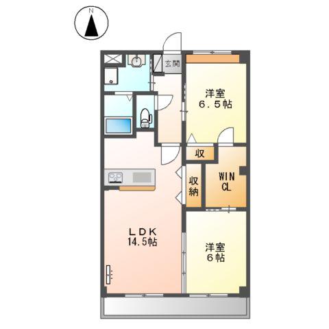 ビエント美奈原(2LDK/3階)の間取り写真