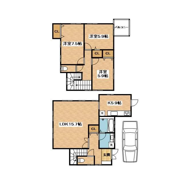 阪急電鉄千里線 南千里駅 徒歩15分 2階建 築27年(3LDK)の間取り写真