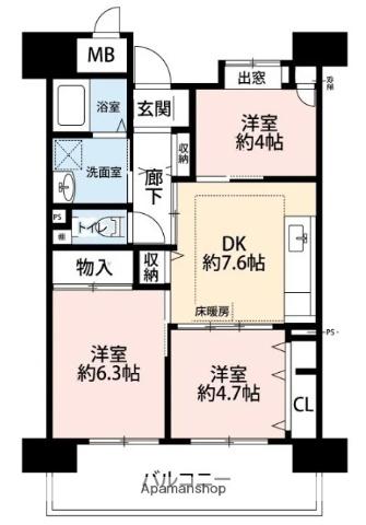 OPH北千里駅前(3DK/6階)の間取り写真
