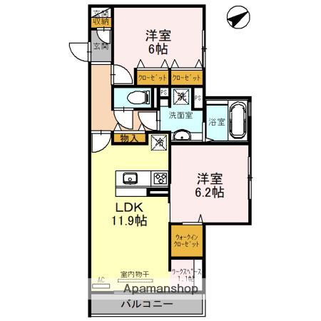 セジュールドソレイユ2 B棟(2LDK/2階)の間取り写真
