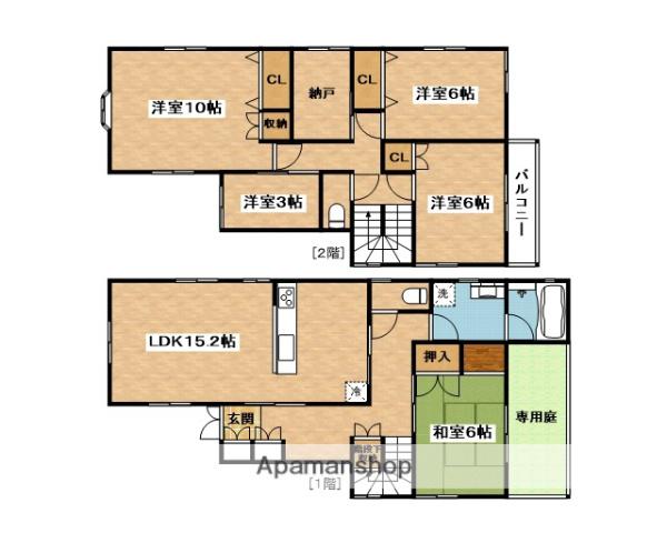 東海道本線 吹田駅(ＪＲ) バス乗車時間：9分 吹田第二中学校前バス停で下車 徒歩4分 2階建 築29年(5SLDK)の間取り写真