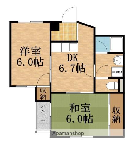高殿ハイム(2DK/4階)の間取り写真