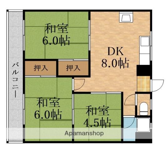 シャトー松原(3DK/7階)の間取り写真