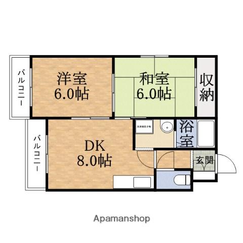 プレステージ中宮(2DK/3階)の間取り写真