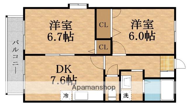 パークハイツ 大東(2DK/1階)の間取り写真