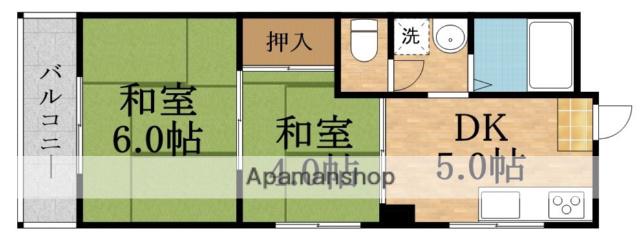 ハイツ大空(2K/4階)の間取り写真