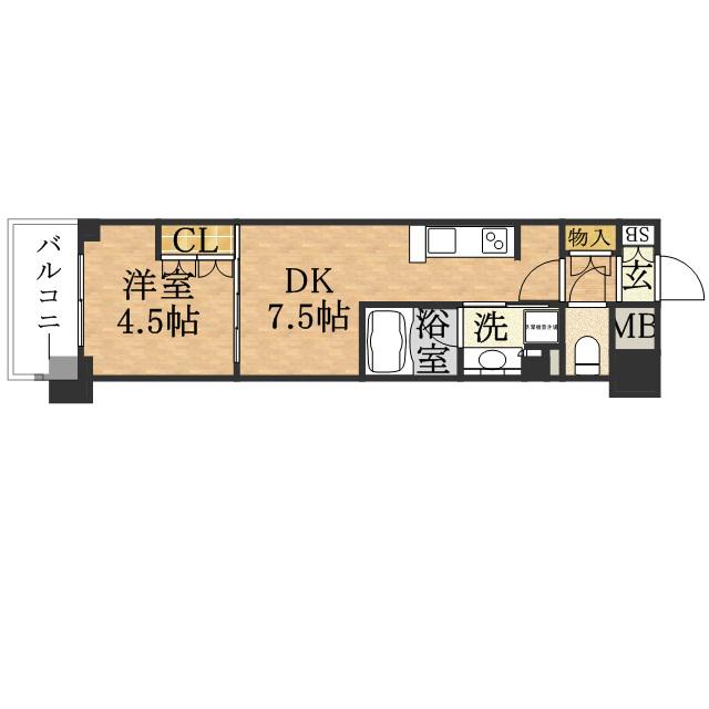 ザ・パークハビオ天満橋(1DK/6階)の間取り写真