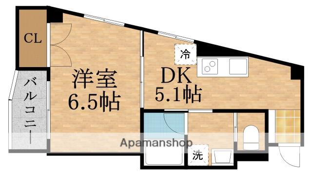 グランドールハタダビルディング2(1DK/6階)の間取り写真