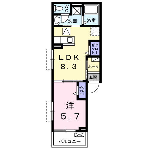 カーサ・ヴェルデ 梶(1LDK/1階)の間取り写真