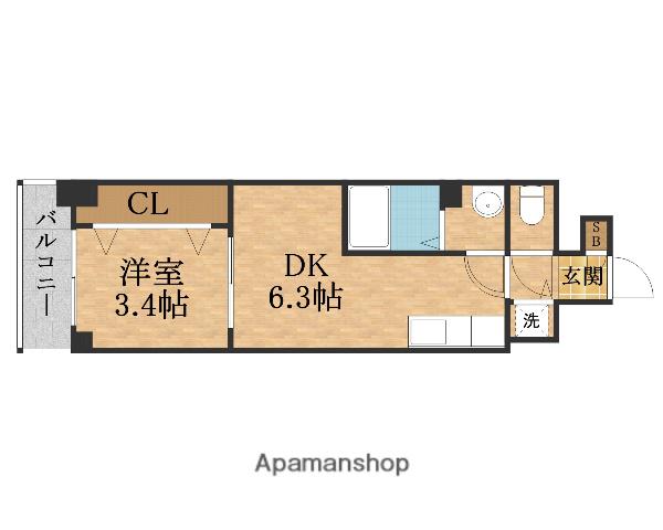 エスリードレジデンス都島デュオ(1DK/13階)の間取り写真