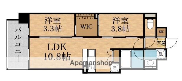 コンフォリア・リヴ東三国駅前ソルテラス(2LDK/2階)の間取り写真