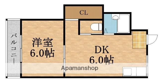 ハッピーヒルズ梶町(1DK/2階)の間取り写真