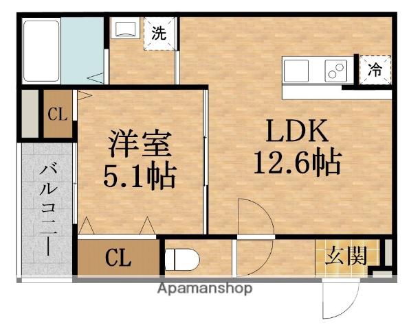 ジェイティガーデン徳庵(1LDK/1階)の間取り写真