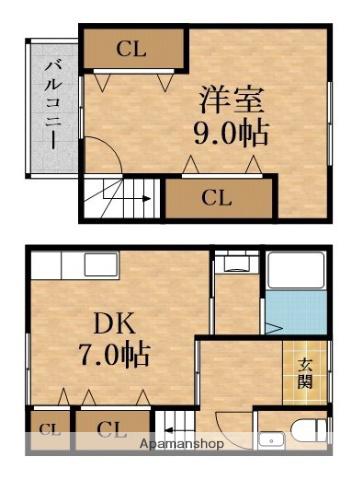 大阪メトロ長堀鶴見緑地 蒲生四丁目駅 徒歩5分 2階建 築61年(1DK)の間取り写真
