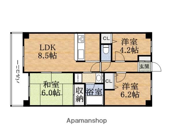 ベルシャトゥ都島友渕町Ⅰ番館(3LDK/3階)の間取り写真