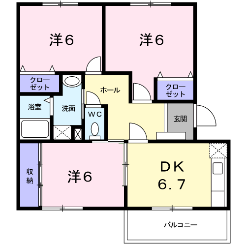グローバルメゾン(3DK/2階)の間取り写真