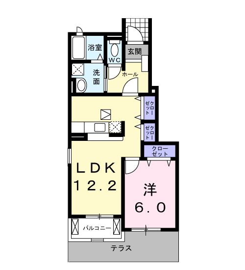 エレガントヒルズ(1LDK/1階)の間取り写真