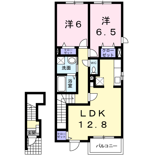 ソレアード久保Ⅰ番館(2LDK/2階)の間取り写真