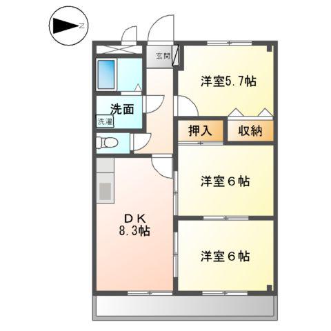 ラヴァーズ ペティオ(3DK/2階)の間取り写真