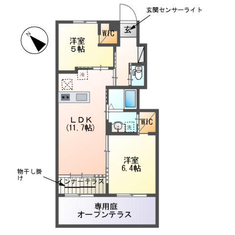 ラ・プリミェール翔(2LDK/1階)の間取り写真