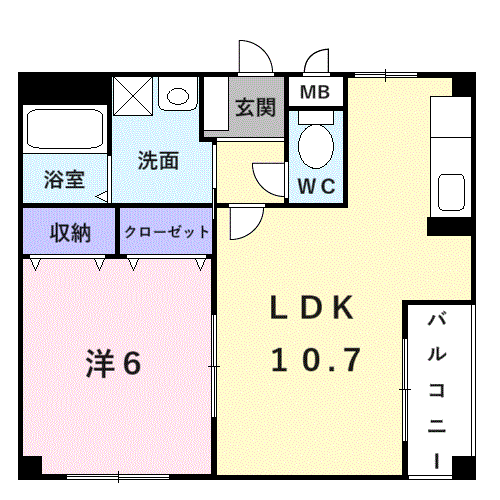 レーゲンボーゲン大美野(1LDK/2階)の間取り写真